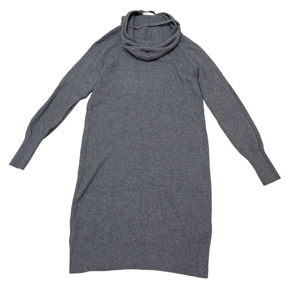 Cynthia Rowley Gray Ribbed Knit Hooded Sweater Dress Womens Small Long Sleeve - Picture 2 of 7